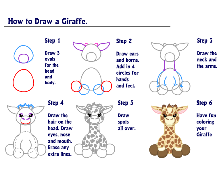 how to draw a giraffe step by step for kids