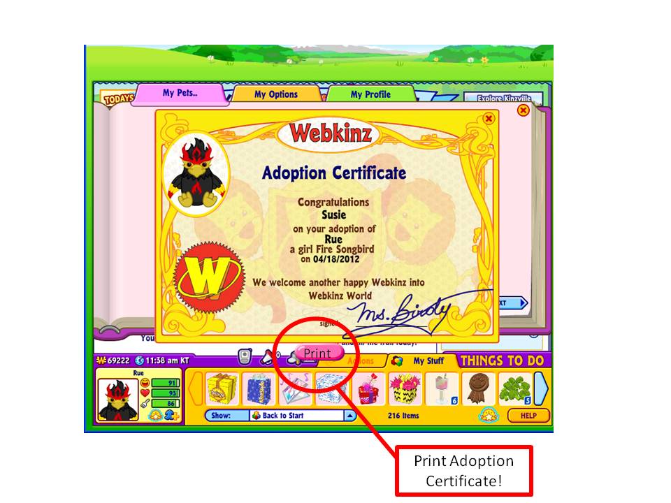 New Pet Adoption Certificate Wkn Webkinz Newz