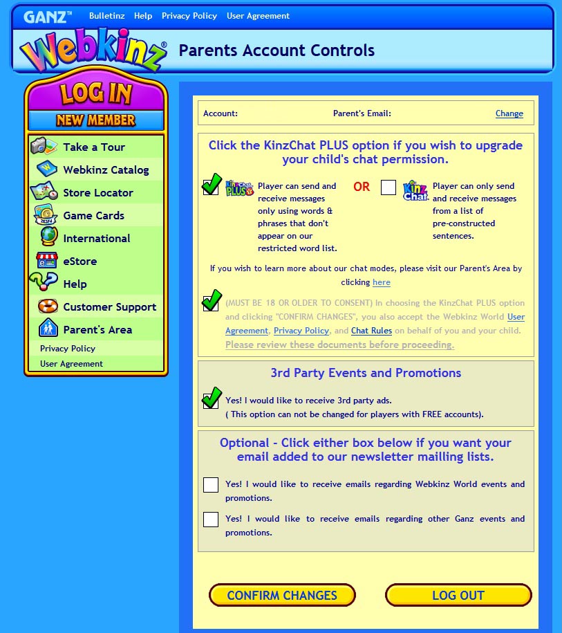 webkinz change email