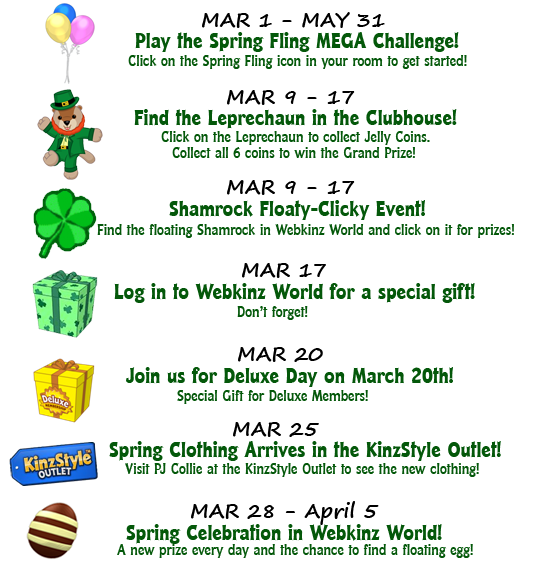 March Event Calendar WKN Webkinz Newz