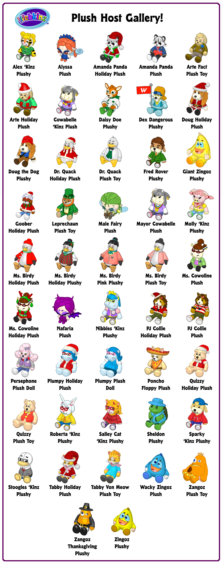 list of all webkinz with pictures