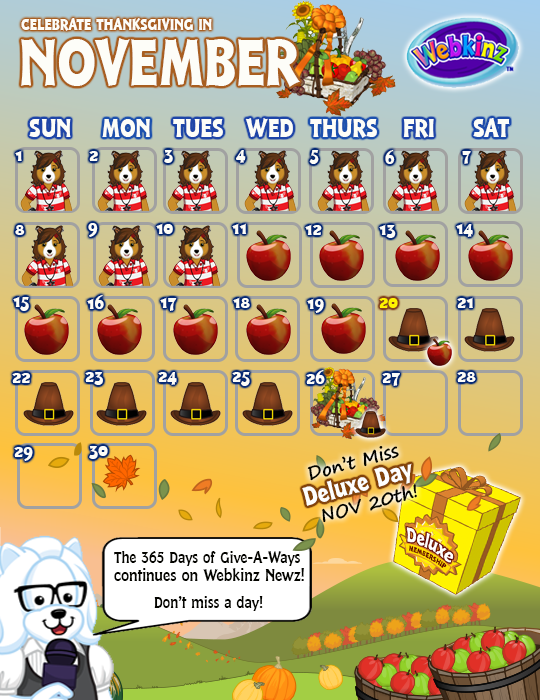 November Events Calendar WKN Webkinz Newz
