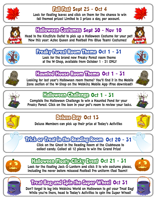 October Events Calendar | WKN: Webkinz Newz