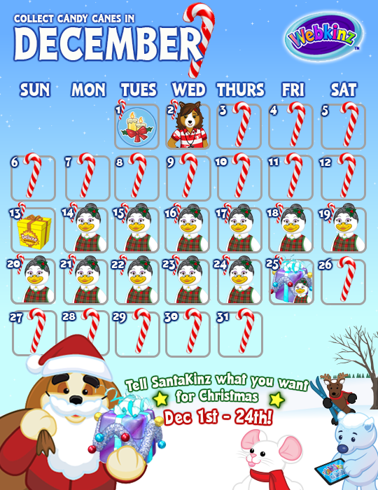 December Events Calendar WKN Webkinz Newz