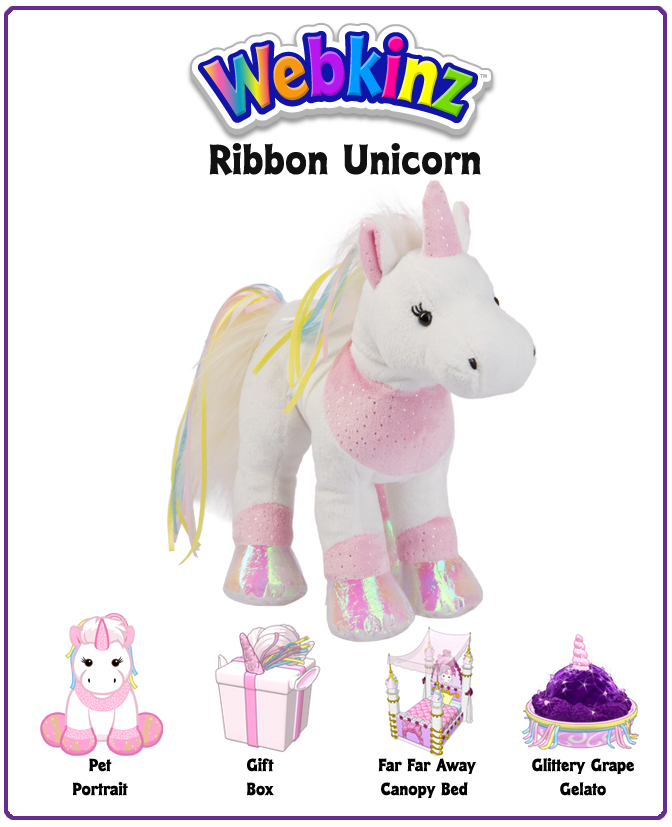 GANZ Webkinz Ribbon Unicorn HM461 Plush Stuffed Animal No Code for sale online 